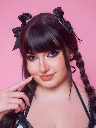 Anime 2 piezas Clips para el cabello con estilo lindo de lazo, Clips para pato en forma de corazón de encaje de unicolor de alta calidad estilo Lolita, Accesorios para el cabello con lazo de doble capa, Pinzas para el cabello