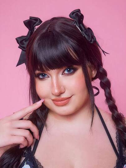 Anime 2pcs Cute Style Bowknot Hair Clips, High Quality Solid Color Lolita Heart Shaped Lace Duck Clip, Double Layer Bowknot Hair Accessories Claw Clips Hair Slide Hair Barrettes