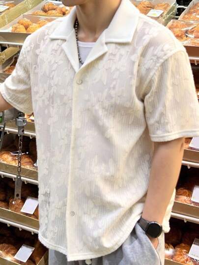 SHEIN 青少年男孩休闲短袖衬衫，运动装街头风格朋克摇滚学校日常外出派对音乐节，适合春夏季