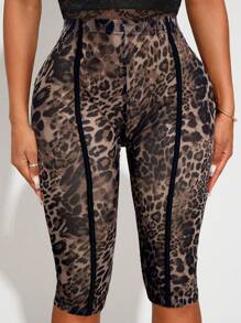 SHEIN SXY Mallas cortas leopardo transparentes y sexy, para primavera/verano