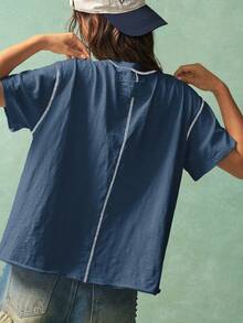 Bohemela Áo thun tay ngắn cổ tròn in hình đại dương mùa hè cho nữ - Màu xanh lam - Xem 2