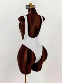 Amplova 女式字母印花露背紧身性感连体衣 - 白色 - 查看 1