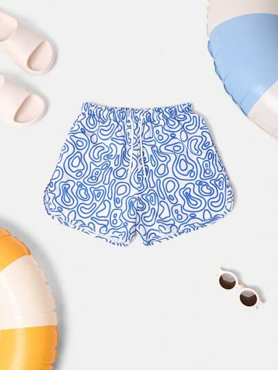 SUMWON 青年夏季泳裤沙滩短裤抽象波浪纹休闲运动泳池度假休闲水上运动时尚下装