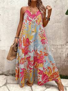 SHEIN Clasi 大码女式豹纹喇叭下摆宽松休闲无袖连衣裙，适合度假和日常穿着 - 彩色 - 查看 8