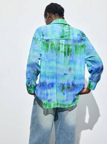 Maija Camisa casual de ajuste holgado con botones, estampado de flores degradado para mujer, de uso versátil en las cuatro estaciones y para vacaciones en la playa, con estilo moderno y relajado, de manga larga en tela de gasa con efecto teñido anudado