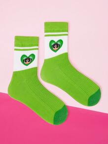 THE POWERPUFF GIRLS X SHEIN Fashion Cute Crew Socks With Buttercup Pattern - Green - View 1