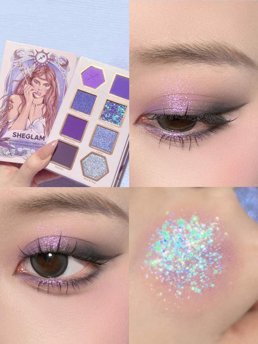 SHEGLAM Spontaneous Sagittarius Palette 8 色閃光金屬霧面眼影盤銀色大膽亮紫色高顏料持久可混合專業眼影粉紫色眼影 品牌 美容 化妝 化妝品 適合女性與女孩 完美搭配夏季春季 Y2K 時尚 流行 生日 母親節禮物 假期 派對準備就緒 最佳顏色