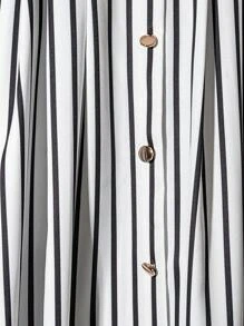 Franclia Casual Fashionable Versatile Elasticated Waist With Brown Leather Belt Pleated Midi Skirt - Black and White - View 4