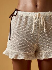 MISSGUIDED Handmade Crochet Drawstring Summer Beach Shorts Breathable Casual Resort Holiday Festival Boho Knit Shorts - White - View 1
