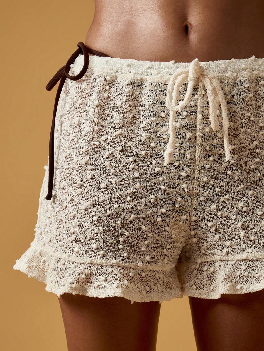 MISSGUIDED Handmade Crochet Drawstring Summer Beach Shorts Breathable Casual Resort Holiday Festival Boho Knit Shorts - White - View 1