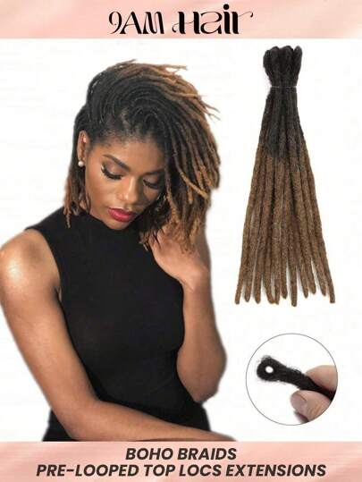 100% Human Hair Pre-Looped Top Dreadlocks Extensions Permanent Dreads For Men And Women (8-14 Inch) Crochet Human Hair Knotless Braids Boho Braids