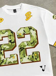 Manfinity ZONE917 男士夏季街头号码印花撞色条纹宽松T恤