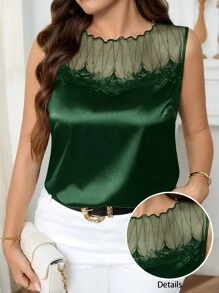 Reflora Elegantes ärmelloses Camisole aus kontrastierendem Netzstoff in Übergröße