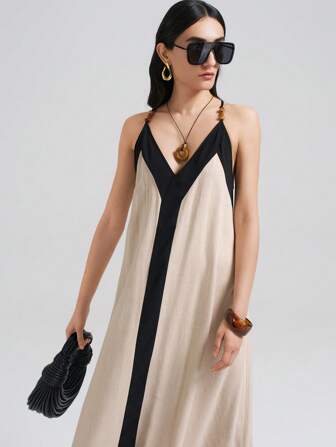 Ontre 2025 Nuevo 2026 Vestido largo de primavera/verano para mujer, vestido de tirantes de mujer de color albaricoque con material ligero, vestido de mujer adecuado para invitada de boda, festival de música country, desayuno, atuendo de aeropuerto, estilo retro de los 90, atuendo de maestra, atuendo de oficina, vestido básico de verano, vestido elegante de mujer, atuendo de maestra, atuendo de aeropuerto de mujer, estilo casual diario con cintura ceñida, uso diario de corte holgado, ajuste casual de negocios, versátil básico, unicolor talla grande vendido, estilizante, vestido de fiesta de cumpleaños en la playa