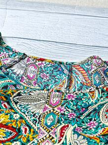 SHEIN LUNE 大码女式荷叶袖花卉印花衬衫 - 彩色 - 查看 3