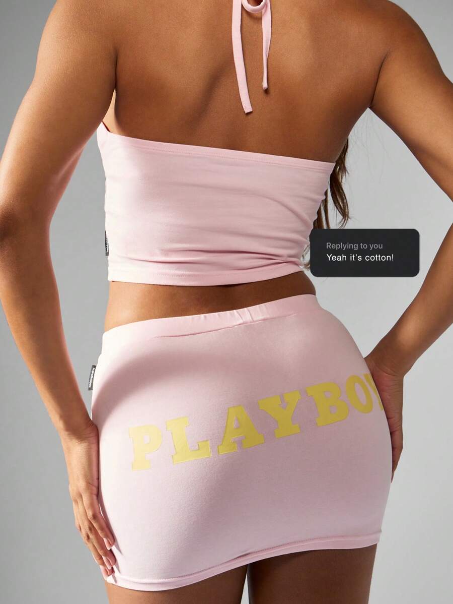 Missguided x Playboy Co Ord 兔子标志吊带上衣迷你裙套装两件套节日夏季俱乐部派对热门 Y2K 美学