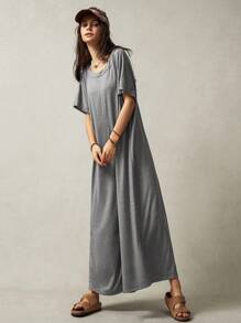Bohemela Women's Solid Color Casual Wide Leg Jumpsuit - Light Grey - View 3