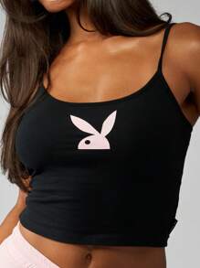 Missguided x Playboy Top básico de verano esencial para la moda activa, el entrenamiento y el descanso con logo de conejito icónico, diseño de top corto femenino de estilo deportivo informal