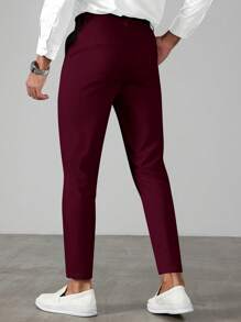 Calvornis 男士商务休闲风，INS上搭配了一款性价比超高的特色裤装。腰部系带设计，适合商务通勤、宴会和日常穿着。也是送给男朋友或老公的理想礼物。男士纯色抽绳腰商务休闲正装裤，休闲裤，老款风格 - 酒紅色 - 查看 5