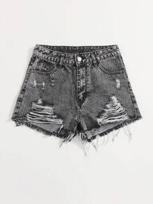 女士牛仔短裤 - 深灰色 - 查看 3