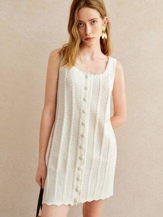 Écloséra 女式纯色前扣圆领无袖休闲毛衣裙