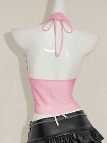 SHEIN ICON 2pcs Summer Going Out Beach Hawaii Party Homecoming Concert Club Glitter Backless Women Tank Tops & Camis - Pink - View 2