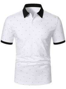 Manfinity Mode Men's Casual Color Block Short Sleeve Polo Shirt For Summer