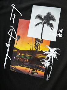 Manfinity RSRT Men's Casual Landscape Pattern Top Suit Men Two Piece Casual Short Sets Orange Two Piece Set Men