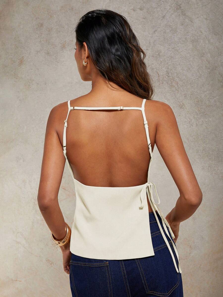COSMINA Camisola sin respaldo con lazada para mujer, uso versátil para todos los días - Beis - Ver 1