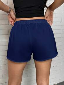 SHEIN EZwear Navy Blue Elastic Waist Loose Women's Casual Shorts, Summer,Micro Shorts - Navy Blue - View 2