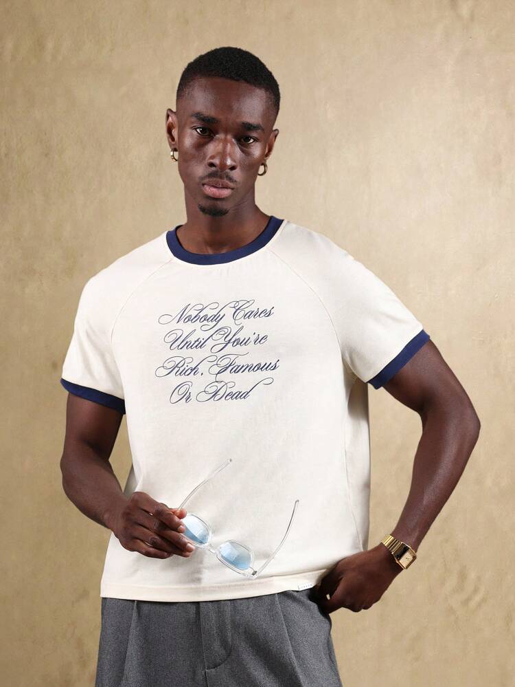 Herren-T-Shirt mit Retro-Ringer-Text-Print