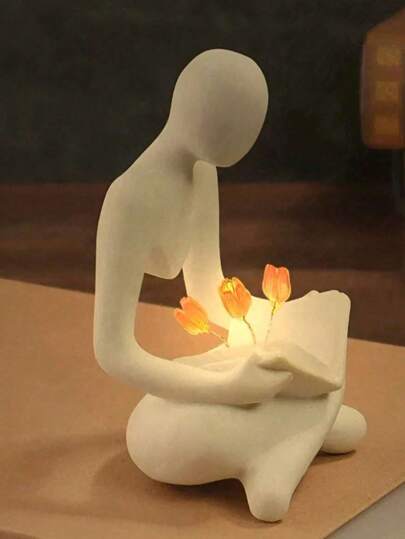 SHEIN 1 pieza Estatua de resina Decoración de luz de noche con tulipán, decoración de hogar minimalista moderno para sala de estar, regalo de cumpleaños creativo y personalizado