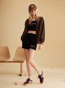 CUCCOO EASI 豹纹印花毛绒系带休闲/运动鞋，适合女士，春秋季节，圣诞节和新年假期氛围秋冬女鞋运动鞋 - 彩色 - 查看 2