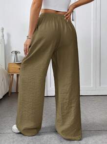 SHEIN EZwear Army Green Woven Women's Drawstring Trousers Women S Bottoms,Cargo Pants - Army Green - View 2