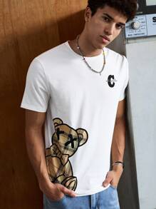 SWAVVY 男士T恤修身短袖圓領圖形T恤，休閒搞笑夏季必備 - 白色 - 查看 4