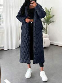 EURMUSE Women's Padded Coat, Fashionable For Autumn/Winter - Navy Blue - View 5