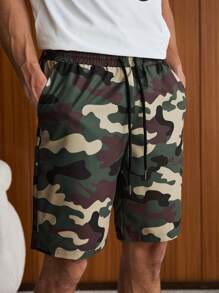 SWAVVY 男士迷彩熊印花短袖动漫 T 恤和短裤套装 - 白色 - 查看 7