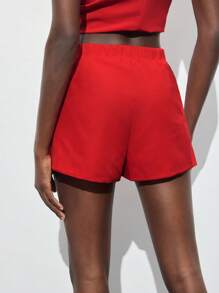 Maija Women's Casual Red Metal Buckle Decor Short Skirt Pants, Simple Urban Chic Versatile Style - Red - View 2