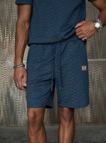 AXEPEAK 2pcs/Set Men Short Sleeve Minimal Design T-Shirt And Front Tie Shorts, Casual Set Summer Outfit, Streetwear Essentials