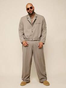 EASEVO Plus Size Men's Woven Casual Long Sleeve Suit Set