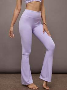 Activina Perforated Ruched Fitted Flare Leg Workout Leggings - Purple - View 6
