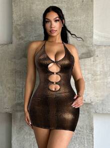 SHEIN SXY Vestido de tirantes finos con anillo de metal hueco decorativo en el cuello halter, sexy