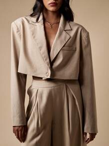 MISSGUIDED Blazer corto de raya diplomática de moda contemporánea para uso profesional de oficina, de un solo botón, para otoño, invierno y primavera