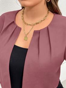 SHEIN Essnce Plus Size Women's Autumn Hollowed Costumes Thanksgiving Women Outfit Business Casual Women Fall Women Clothes Fall Women Outfits And Winter New Style Fashionable And Elegant Commuting Office Work Solid Color Red 7-Quarter Sleeve Short Jacket Jacket Blazer Women Blazers