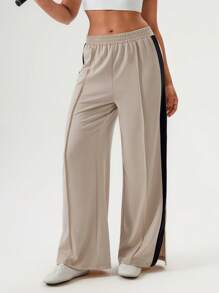 Hanevo Pantalones deportivos de moda con bloqueo de color, dobladillo de rayas, pinzas y cintura elástica - Multicolor - Ver 6