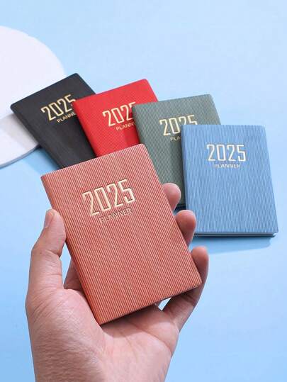 SHEIN 1PC 2025 A7 Weekly Planning Notebook Daily Schedule Mini Portable Diary PU Leather Cover English Plan Book Includes To-Do List Tasks, Expense Tracking And Organizing Meals School Supplies