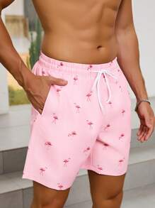 Manfinity VDAYZ Men's Beach Shorts With Drawstring, Fashion For Summer, Hawaiian Beach Wear Men Beach Shorts Men Beach Wear - Pink - View 4