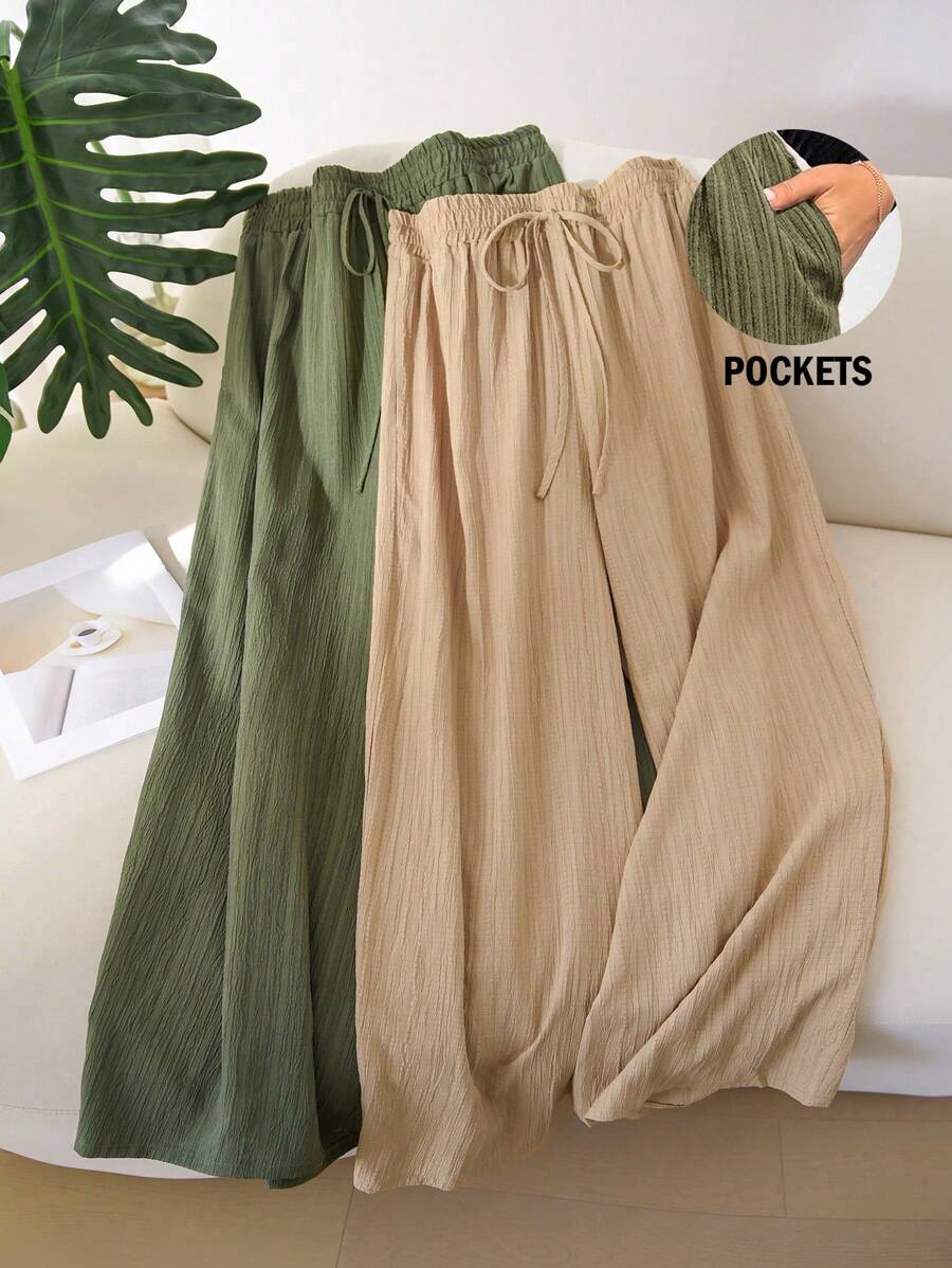 SHEIN Cosyjoi Quần ống đứng cơ bản vải nhăn họa tiết thường ngày cỡ lớn