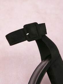 CUCCOO CURVES Plus Size Women Black Ankle Strap Sandals, Fashion Classic Wide Fit Comfortable Peep Toe High Heels For Christmas