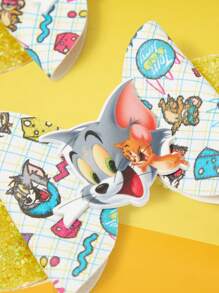 TOM & JERRY X SHEIN 1 件闪亮发饰，适合女士女孩图案皮革蝴蝶结鳄鱼夹可爱印花风车蝴蝶结发夹可爱动物皮革金色闪光蝴蝶结发夹假期节日礼物蝴蝶结发夹女士发饰